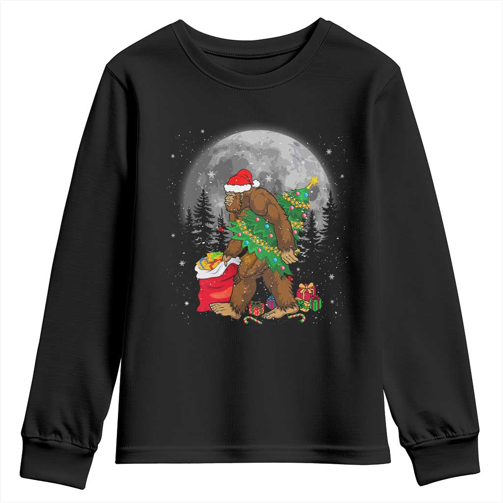 Bigfoot Christmas Tree Lights Youth Sweatshirt Believe Xmas Sasquatch Lovers Ugly Gift TS10 Black Print Your Wear