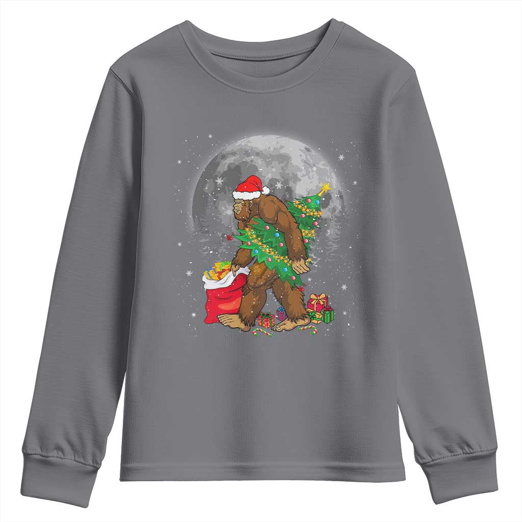Bigfoot Christmas Tree Lights Youth Sweatshirt Believe Xmas Sasquatch Lovers Ugly Gift TS10 Charcoal Print Your Wear