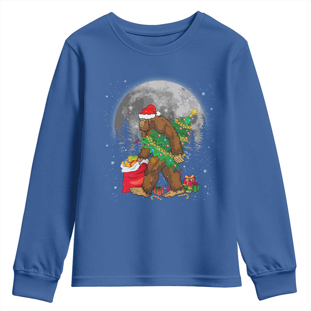 Bigfoot Christmas Tree Lights Youth Sweatshirt Believe Xmas Sasquatch Lovers Ugly Gift TS10 Royal Blue Print Your Wear