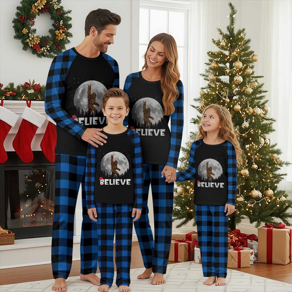 Funny Bigfoot Plaid Pajama Set Cool Full Moon & Trees Sasquatch Xmas Lights TS10 Blue Plaid Print Your Wear