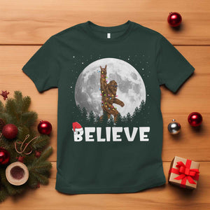 Funny Bigfoot Christmas T Shirt Cool Full Moon & Trees Sasquatch Lovers Xmas Lights TS10 Dark Forest Green Print Your Wear