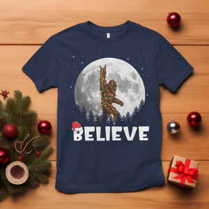 Funny Bigfoot Christmas T Shirt Cool Full Moon & Trees Sasquatch Lovers Xmas Lights TS10 Navy Print Your Wear