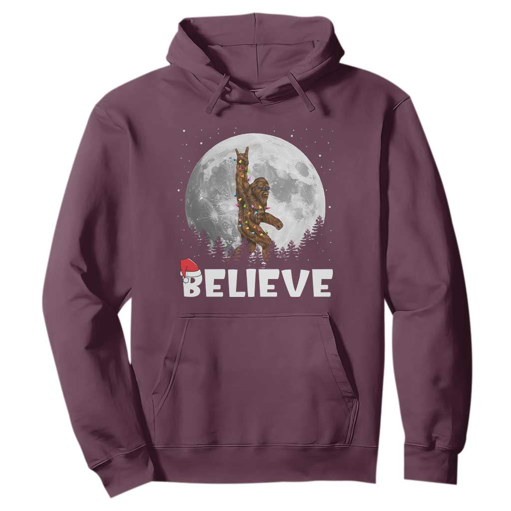 Funny Bigfoot Christmas Hoodie Cool Full Moon & Trees Sasquatch Lovers Xmas Lights TS10 Maroon Print Your Wear