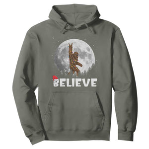 Funny Bigfoot Christmas Hoodie Cool Full Moon & Trees Sasquatch Lovers Xmas Lights TS10 Military Green Print Your Wear