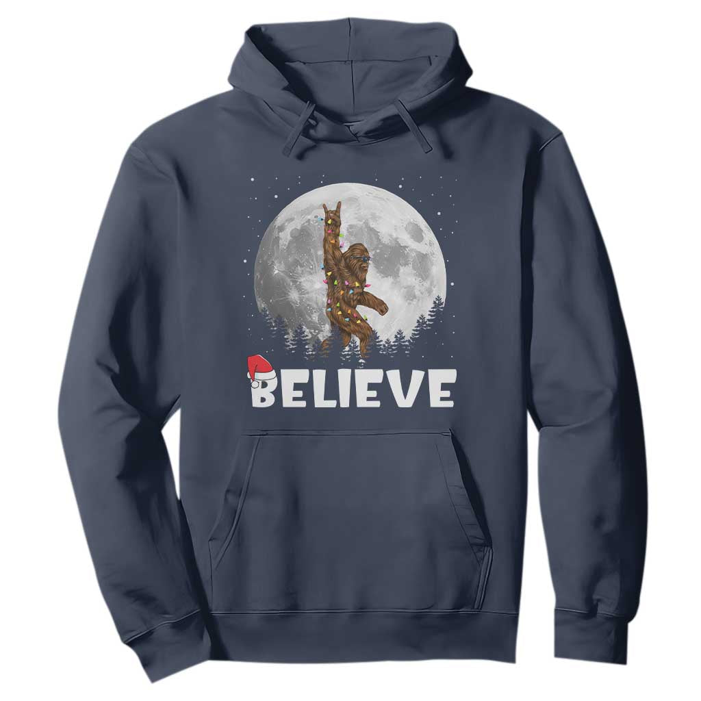 Funny Bigfoot Christmas Hoodie Cool Full Moon & Trees Sasquatch Lovers Xmas Lights TS10 Navy Print Your Wear
