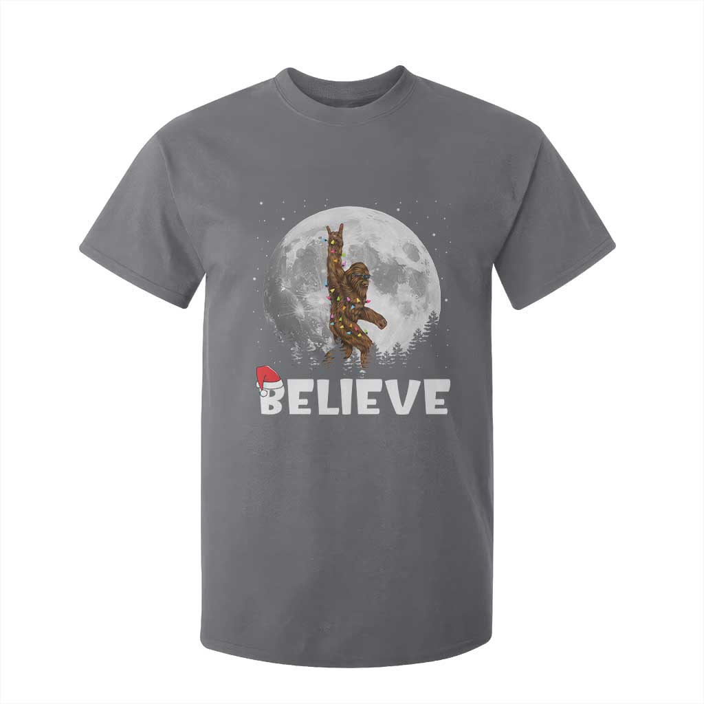 Funny Bigfoot Christmas T Shirt For Kid Cool Full Moon & Trees Sasquatch Lovers Xmas Lights TS10 Charcoal Print Your Wear