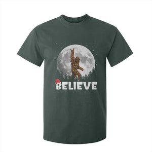 Funny Bigfoot Christmas T Shirt For Kid Cool Full Moon & Trees Sasquatch Lovers Xmas Lights TS10 Dark Forest Green Print Your Wear
