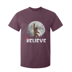 Funny Bigfoot Christmas T Shirt For Kid Cool Full Moon & Trees Sasquatch Lovers Xmas Lights TS10 Maroon Print Your Wear