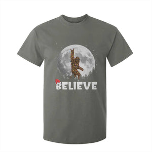 Funny Bigfoot Christmas T Shirt For Kid Cool Full Moon & Trees Sasquatch Lovers Xmas Lights TS10 Military Green Print Your Wear