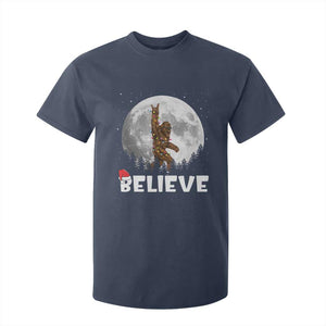 Funny Bigfoot Christmas T Shirt For Kid Cool Full Moon & Trees Sasquatch Lovers Xmas Lights TS10 Navy Print Your Wear