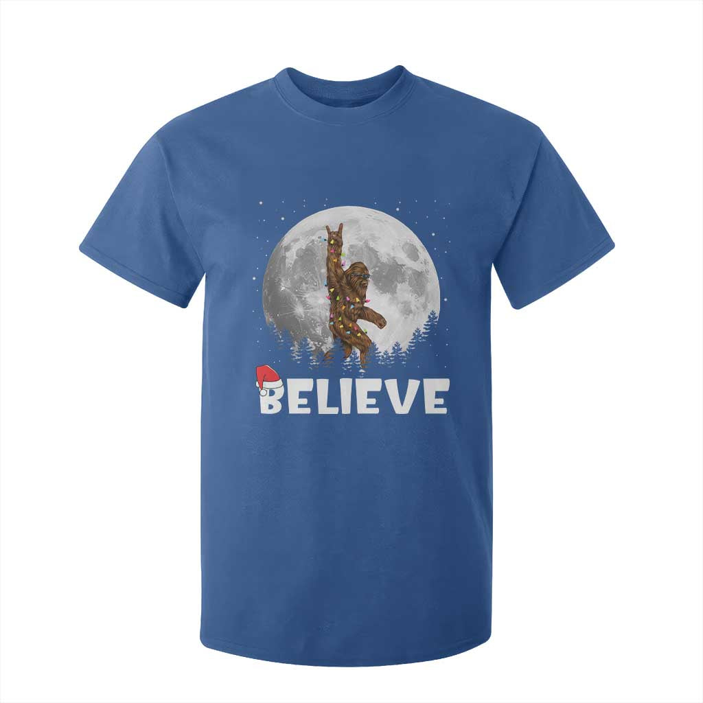Funny Bigfoot Christmas T Shirt For Kid Cool Full Moon & Trees Sasquatch Lovers Xmas Lights TS10 Royal Blue Print Your Wear