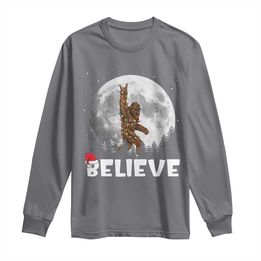 Funny Bigfoot Christmas Long Sleeve Shirt Cool Full Moon & Trees Sasquatch Lovers Xmas Lights TS10 Charcoal Print Your Wear