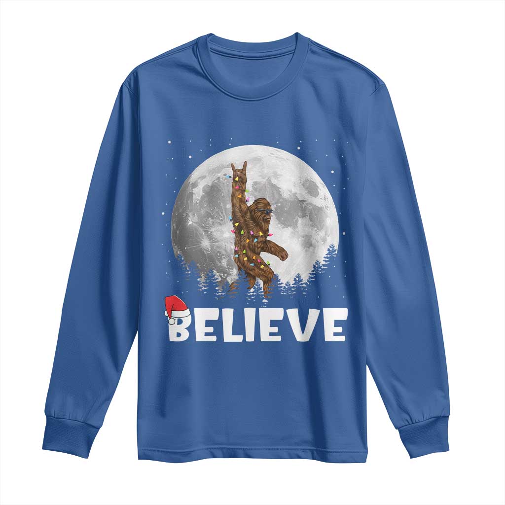 Funny Bigfoot Christmas Long Sleeve Shirt Cool Full Moon & Trees Sasquatch Lovers Xmas Lights TS10 Royal Blue Print Your Wear