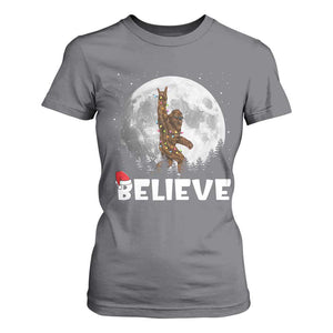 Funny Bigfoot Christmas T Shirt For Women Cool Full Moon & Trees Sasquatch Lovers Xmas Lights TS10 Charcoal Print Your Wear