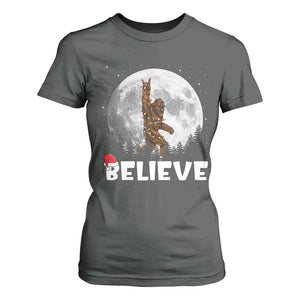 Funny Bigfoot Christmas T Shirt For Women Cool Full Moon & Trees Sasquatch Lovers Xmas Lights TS10 Dark Heather Print Your Wear