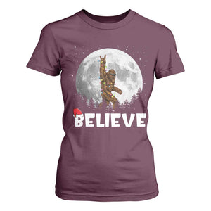 Funny Bigfoot Christmas T Shirt For Women Cool Full Moon & Trees Sasquatch Lovers Xmas Lights TS10 Maroon Print Your Wear