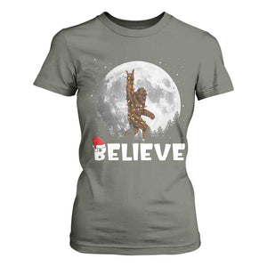 Funny Bigfoot Christmas T Shirt For Women Cool Full Moon & Trees Sasquatch Lovers Xmas Lights TS10 Military Green Print Your Wear
