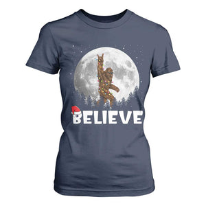 Funny Bigfoot Christmas T Shirt For Women Cool Full Moon & Trees Sasquatch Lovers Xmas Lights TS10 Navy Print Your Wear