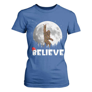 Funny Bigfoot Christmas T Shirt For Women Cool Full Moon & Trees Sasquatch Lovers Xmas Lights TS10 Royal Blue Print Your Wear