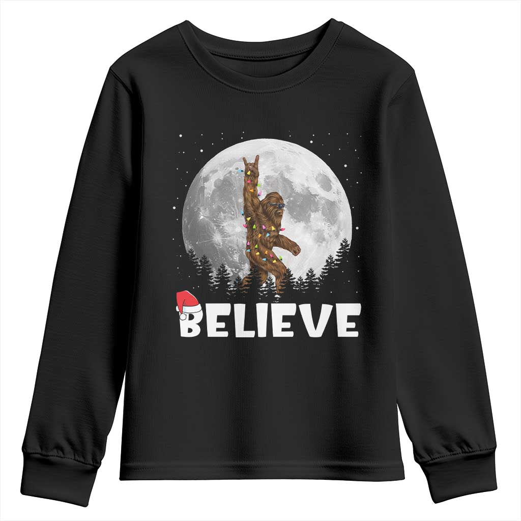 Funny Bigfoot Christmas Youth Sweatshirt Cool Full Moon & Trees Sasquatch Lovers Xmas Lights TS10 Black Print Your Wear