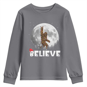 Funny Bigfoot Christmas Youth Sweatshirt Cool Full Moon & Trees Sasquatch Lovers Xmas Lights TS10 Charcoal Print Your Wear