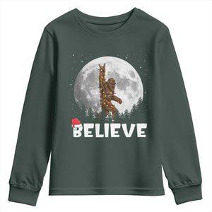 Funny Bigfoot Christmas Youth Sweatshirt Cool Full Moon & Trees Sasquatch Lovers Xmas Lights TS10 Dark Forest Green Print Your Wear