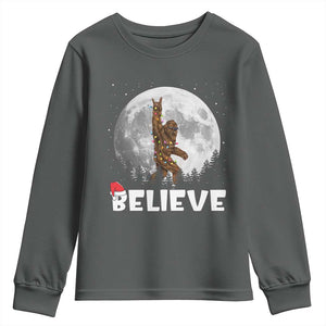 Funny Bigfoot Christmas Youth Sweatshirt Cool Full Moon & Trees Sasquatch Lovers Xmas Lights TS10 Dark Heather Print Your Wear