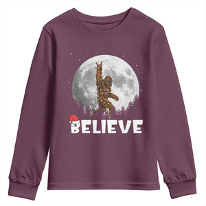 Funny Bigfoot Christmas Youth Sweatshirt Cool Full Moon & Trees Sasquatch Lovers Xmas Lights TS10 Maroon Print Your Wear