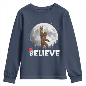 Funny Bigfoot Christmas Youth Sweatshirt Cool Full Moon & Trees Sasquatch Lovers Xmas Lights TS10 Navy Print Your Wear