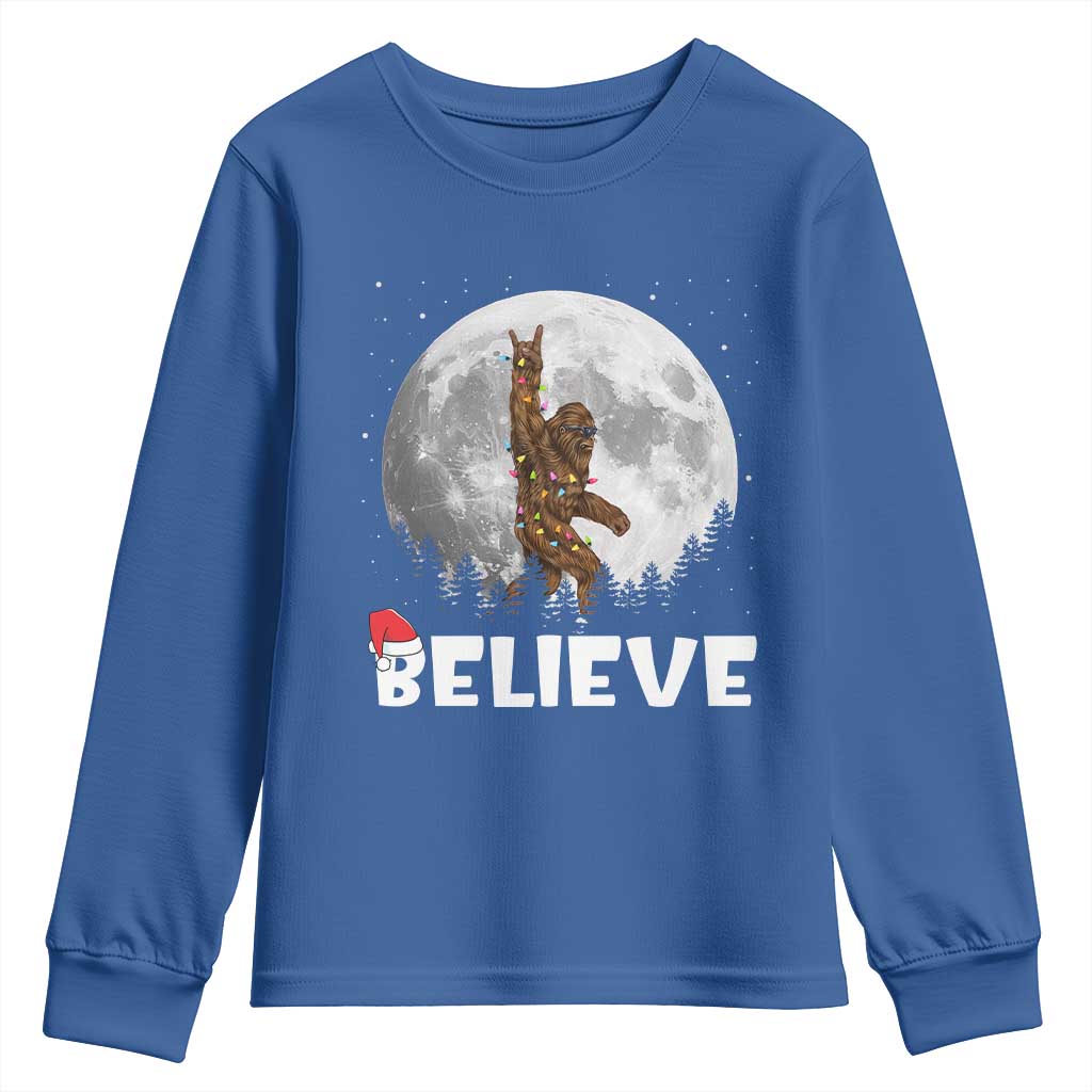 Funny Bigfoot Christmas Youth Sweatshirt Cool Full Moon & Trees Sasquatch Lovers Xmas Lights TS10 Royal Blue Print Your Wear