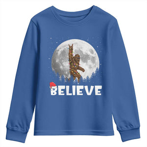 Funny Bigfoot Christmas Youth Sweatshirt Cool Full Moon & Trees Sasquatch Lovers Xmas Lights TS10 Royal Blue Print Your Wear