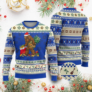 Bigfoot Ugly Christmas Sweater Pineapple Tree Lights Funny Hawaiian Xmas Sasquatch Lovers TS10 Blue Print Your Wear