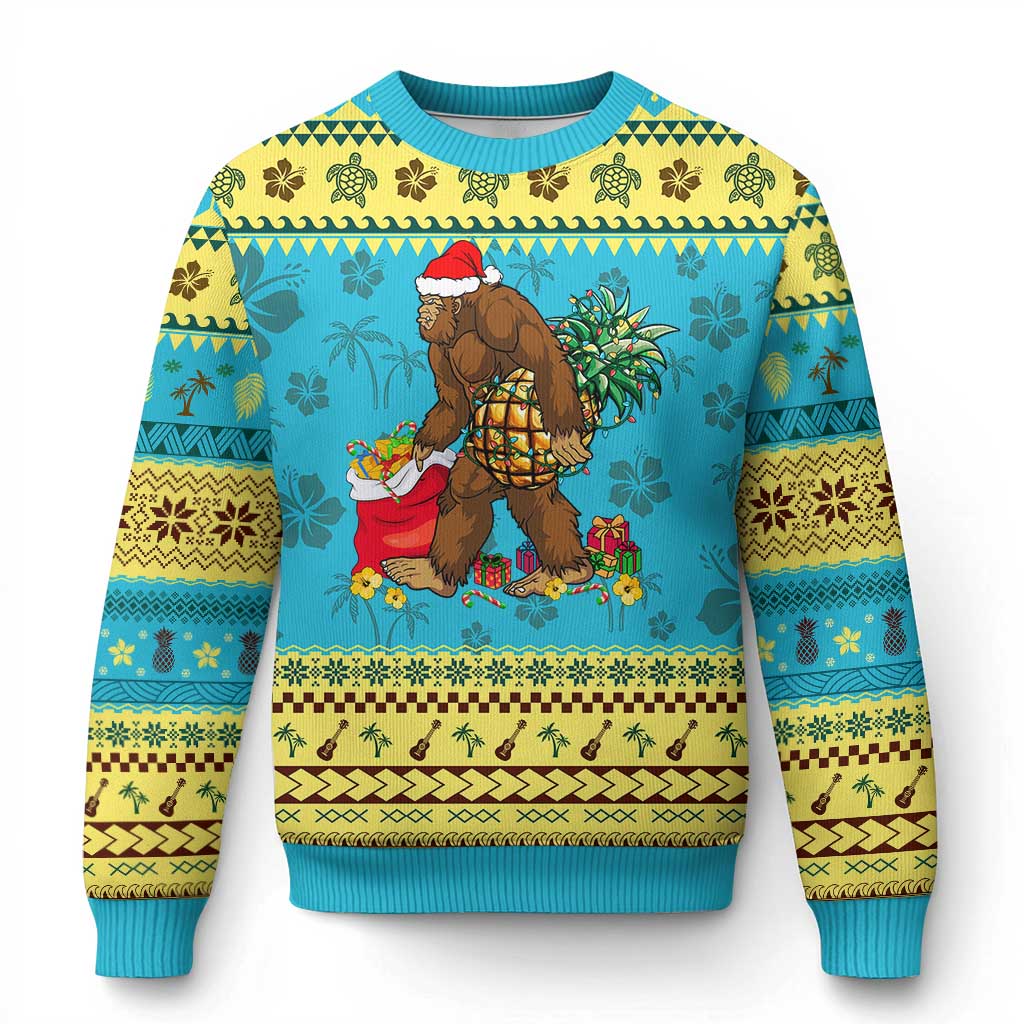 Bigfoot Ugly Christmas Sweater Pineapple Tree Lights Funny Hawaiian Xmas Sasquatch Lovers TS10 Hawaii Print Your Wear