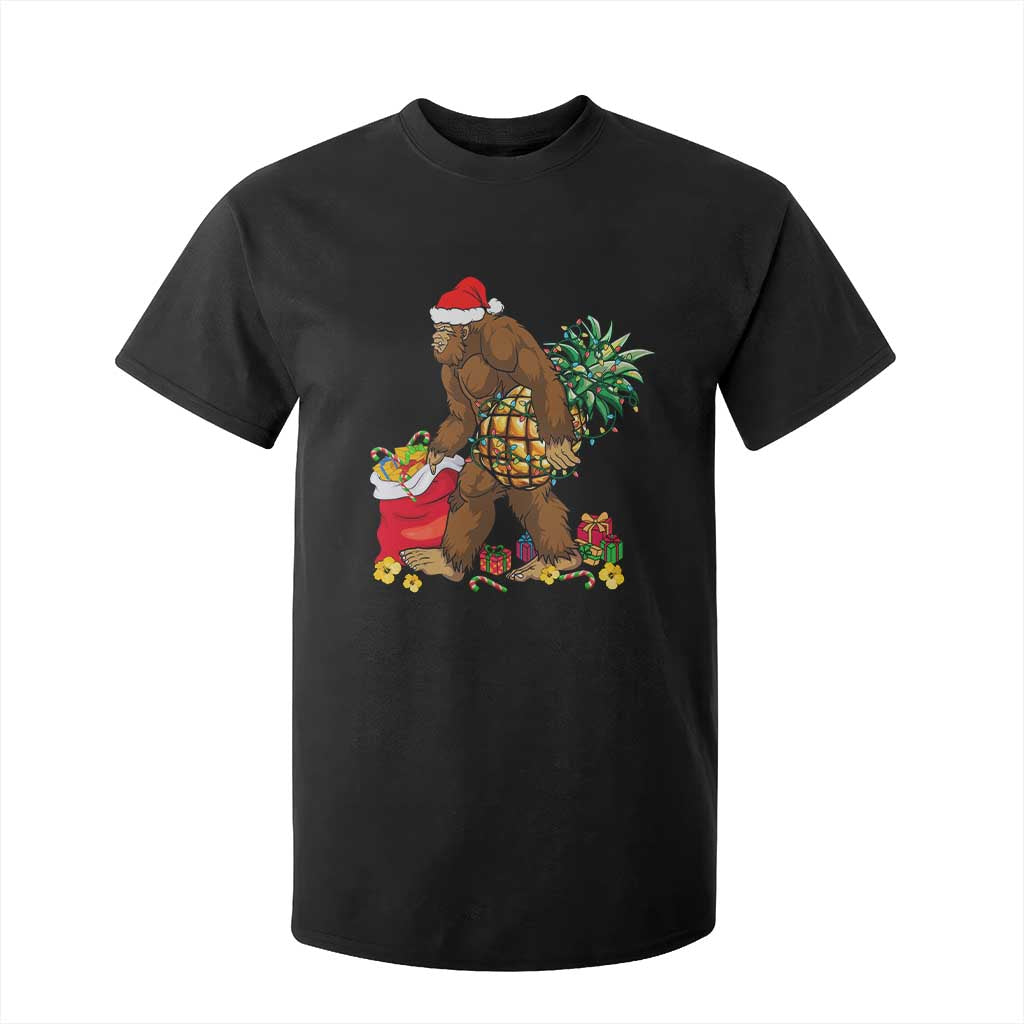 Bigfoot Christmas T Shirt For Kid Pineapple Tree Lights Funny Hawaiian Xmas Sasquatch Lovers TS10 Black Print Your Wear