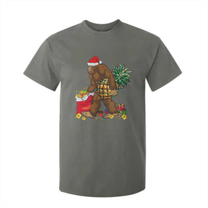 Bigfoot Christmas T Shirt For Kid Pineapple Tree Lights Funny Hawaiian Xmas Sasquatch Lovers TS10 Military Green Print Your Wear