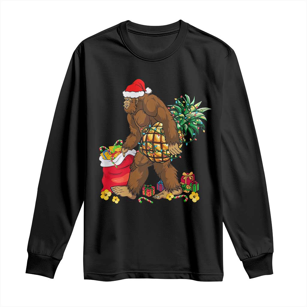 Bigfoot Christmas Long Sleeve Shirt Pineapple Tree Lights Funny Hawaiian Xmas Sasquatch Lovers TS10 Black Print Your Wear