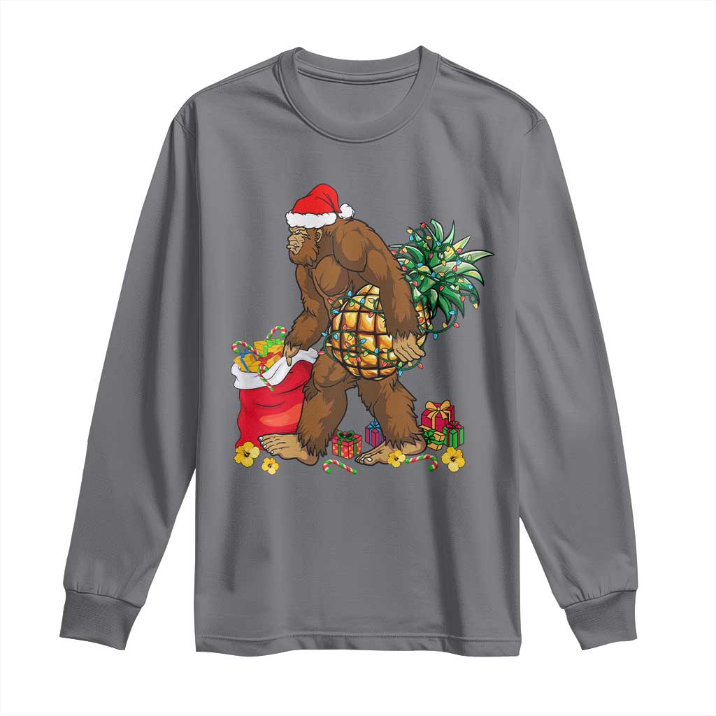 Bigfoot Christmas Long Sleeve Shirt Pineapple Tree Lights Funny Hawaiian Xmas Sasquatch Lovers TS10 Charcoal Print Your Wear