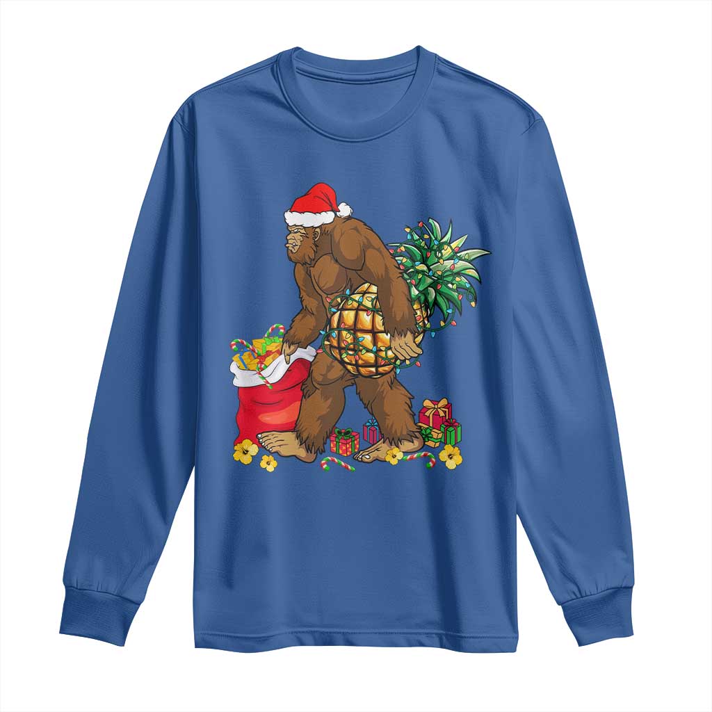 Bigfoot Christmas Long Sleeve Shirt Pineapple Tree Lights Funny Hawaiian Xmas Sasquatch Lovers TS10 Royal Blue Print Your Wear