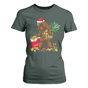 Bigfoot Christmas T Shirt For Women Pineapple Tree Lights Funny Hawaiian Xmas Sasquatch Lovers TS10 Dark Forest Green Print Your Wear