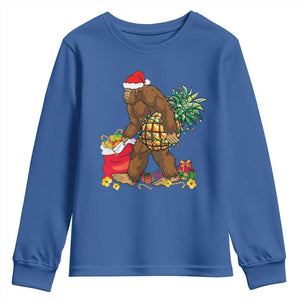Bigfoot Christmas Youth Sweatshirt Pineapple Tree Lights Funny Hawaiian Xmas Sasquatch Lovers TS10 Royal Blue Print Your Wear