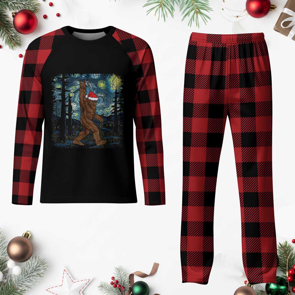 Bigfoot Starry Night Plaid Pajama Set Sasquatch Santa Hat Sasquatch Van Gogh Sky Painting Art Xmas Gift TS10 Buffalo Plaid Print Your Wear