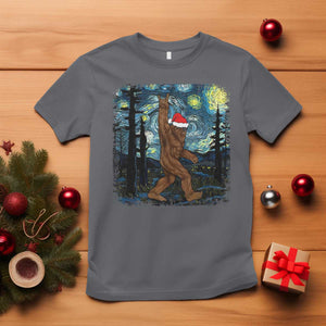 Bigfoot Christmas T Shirt Santa Hat Starry Night Sasquatch Van Gogh TS10 Charcoal Print Your Wear