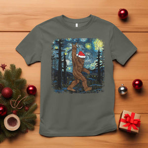 Bigfoot Christmas T Shirt Santa Hat Starry Night Sasquatch Van Gogh TS10 Military Green Print Your Wear