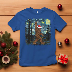 Bigfoot Christmas T Shirt Santa Hat Starry Night Sasquatch Van Gogh TS10 Royal Blue Print Your Wear