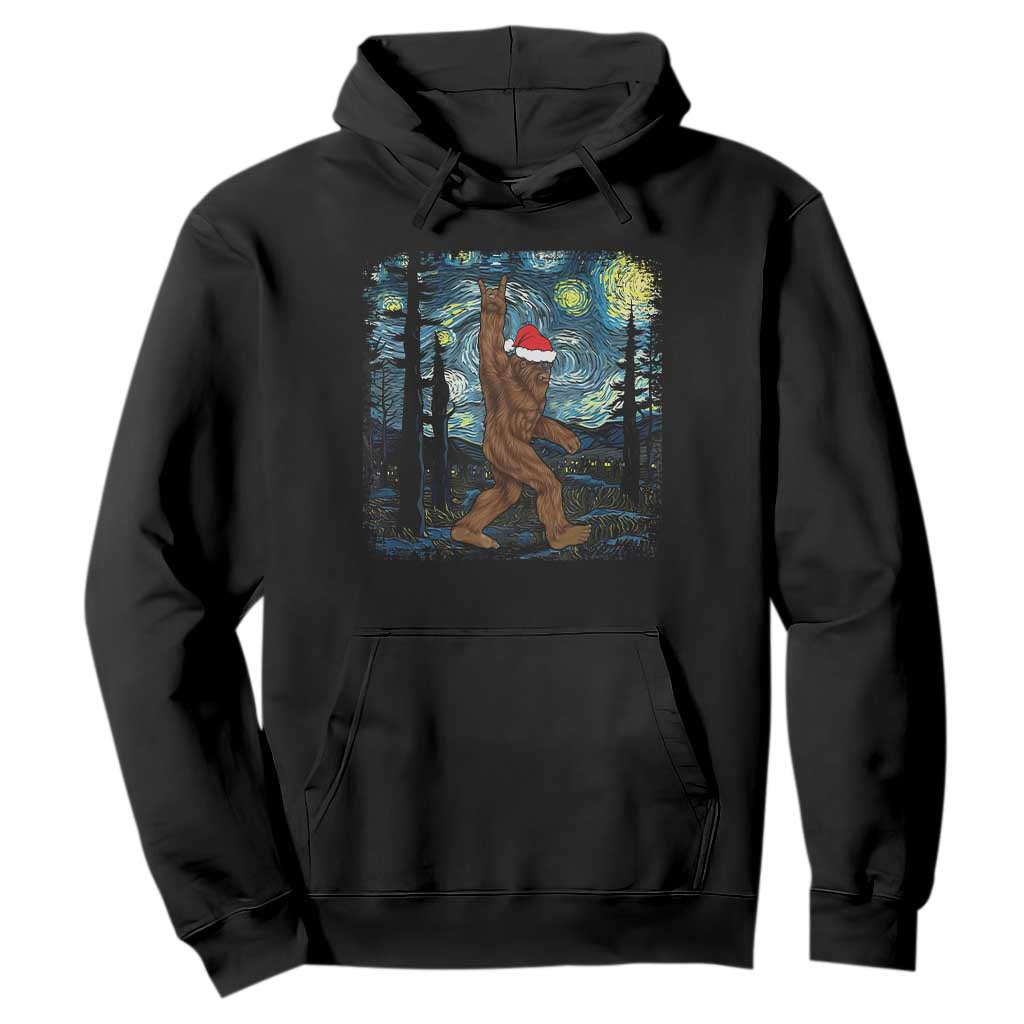 Christmas Bigfoot Starry Night Hoodie Sasquatch Santa Hat Sasquatch Van Gogh Sky Painting Art TS10 Black Print Your Wear