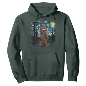 Christmas Bigfoot Starry Night Hoodie Sasquatch Santa Hat Sasquatch Van Gogh Sky Painting Art TS10 Dark Forest Green Print Your Wear