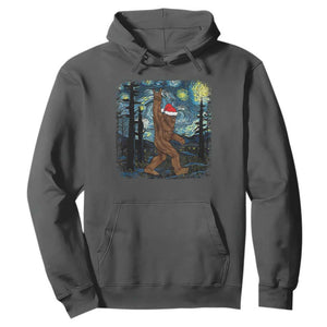 Christmas Bigfoot Starry Night Hoodie Sasquatch Santa Hat Sasquatch Van Gogh Sky Painting Art TS10 Dark Heather Print Your Wear