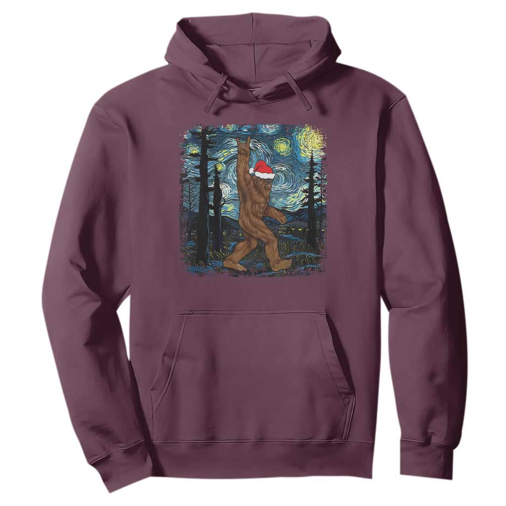 Christmas Bigfoot Starry Night Hoodie Sasquatch Santa Hat Sasquatch Van Gogh Sky Painting Art TS10 Maroon Print Your Wear