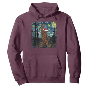 Christmas Bigfoot Starry Night Hoodie Sasquatch Santa Hat Sasquatch Van Gogh Sky Painting Art TS10 Maroon Print Your Wear