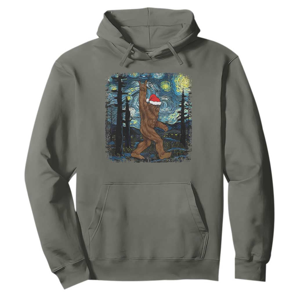 Christmas Bigfoot Starry Night Hoodie Sasquatch Santa Hat Sasquatch Van Gogh Sky Painting Art TS10 Military Green Print Your Wear
